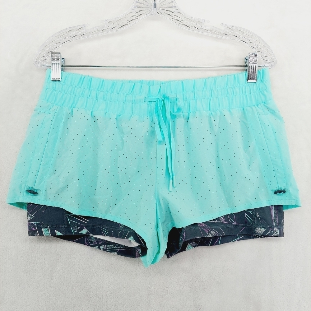 Zella Blue Summer Ladies Double Short Athleisure Casual Running Shorts P783 - Picture 1 of 6